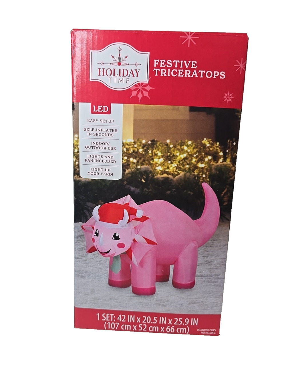 Holiday Time Inflatable Pink Dinosaur Triceratops 42″ Yard Decor Airblown NIB